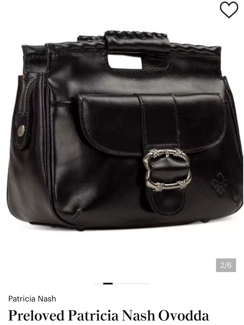 Patricia Nash Black Leather Buckle-Front Satchel